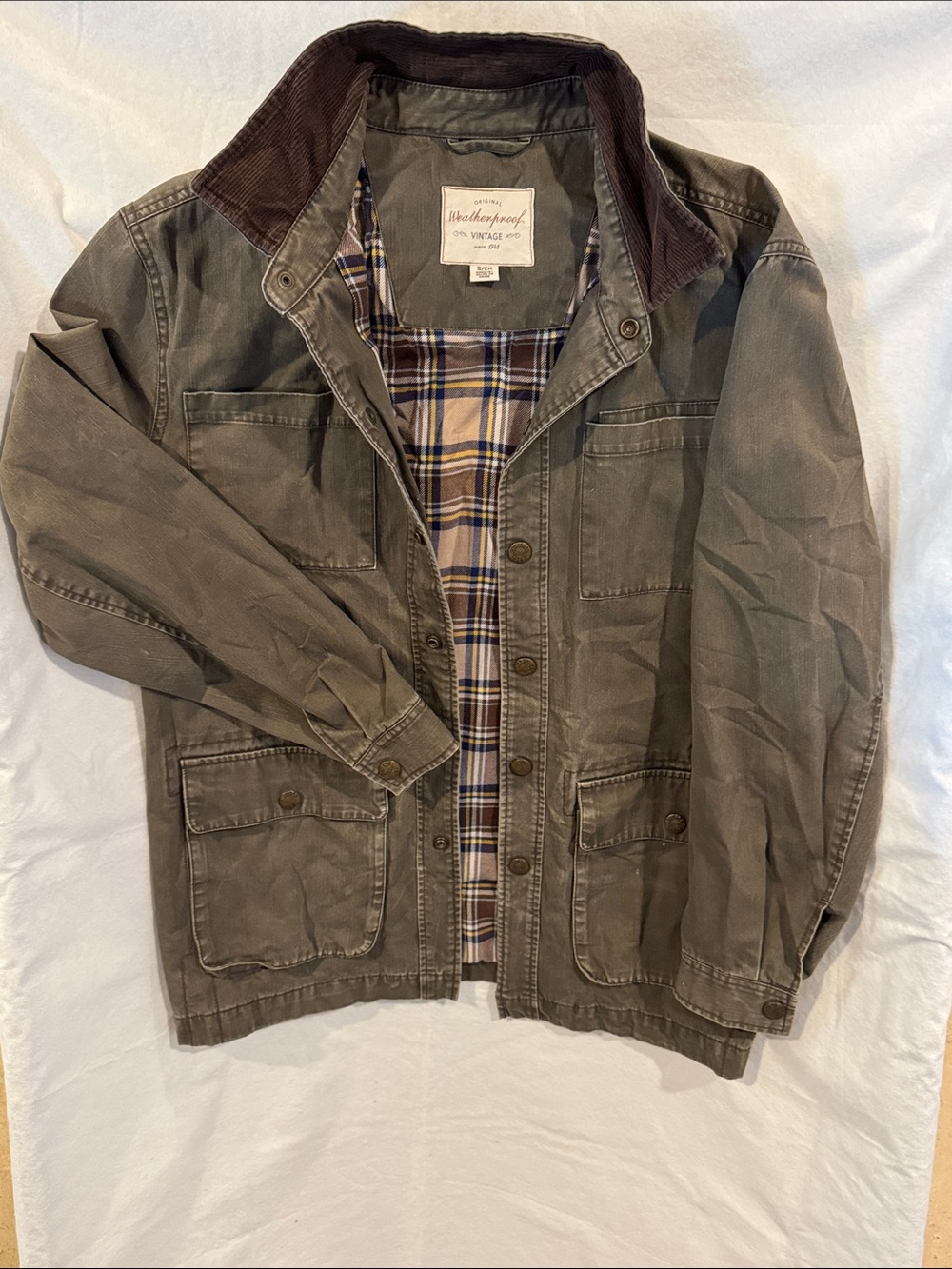 Weatherproof Olive Green Field Jacket with Brown Corduroy Collar